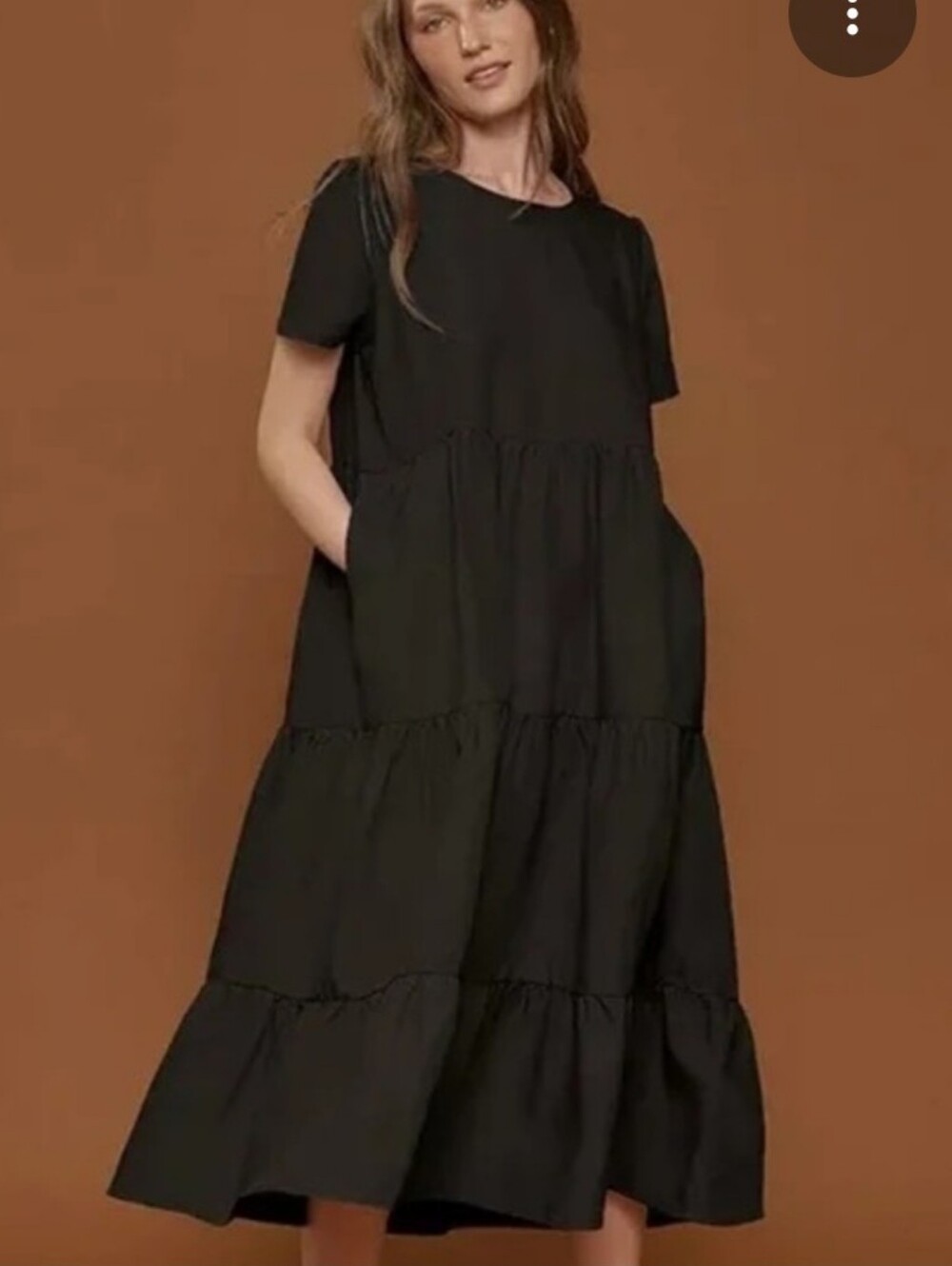 Tradlands Chalet Tiered Linen Dress Black Midi Maxi Short Sleeve